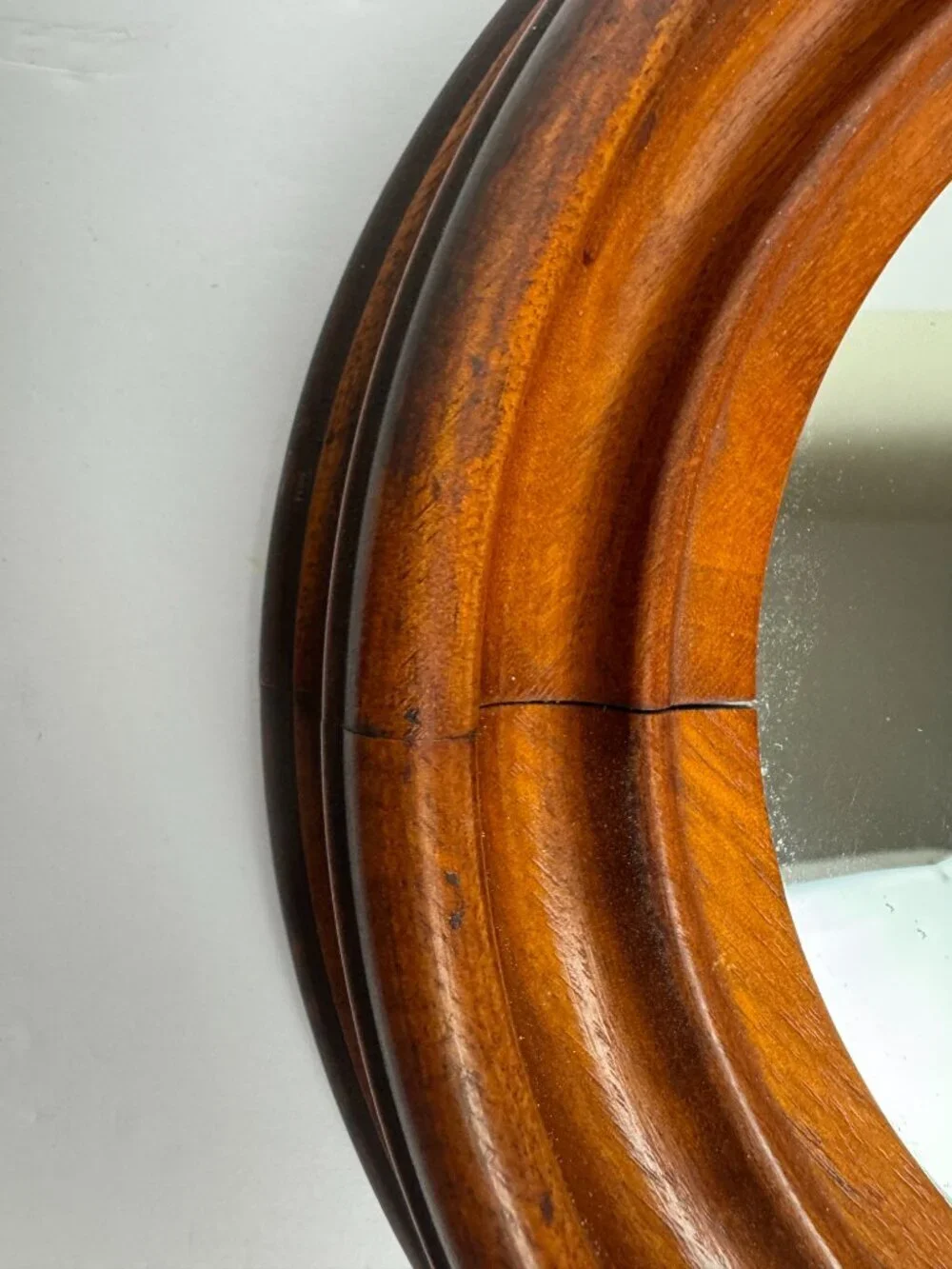 Antique Oval Cherry Wood Mirror w/ Dovetail Deep Frame 14